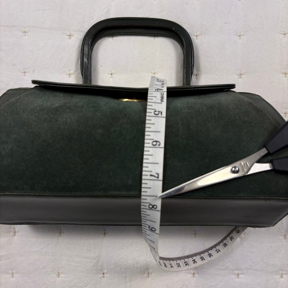 Vintage Suede Doctors Bag Top Handle Satchel Olive Green Gold Hardware - Picture 10 of 12